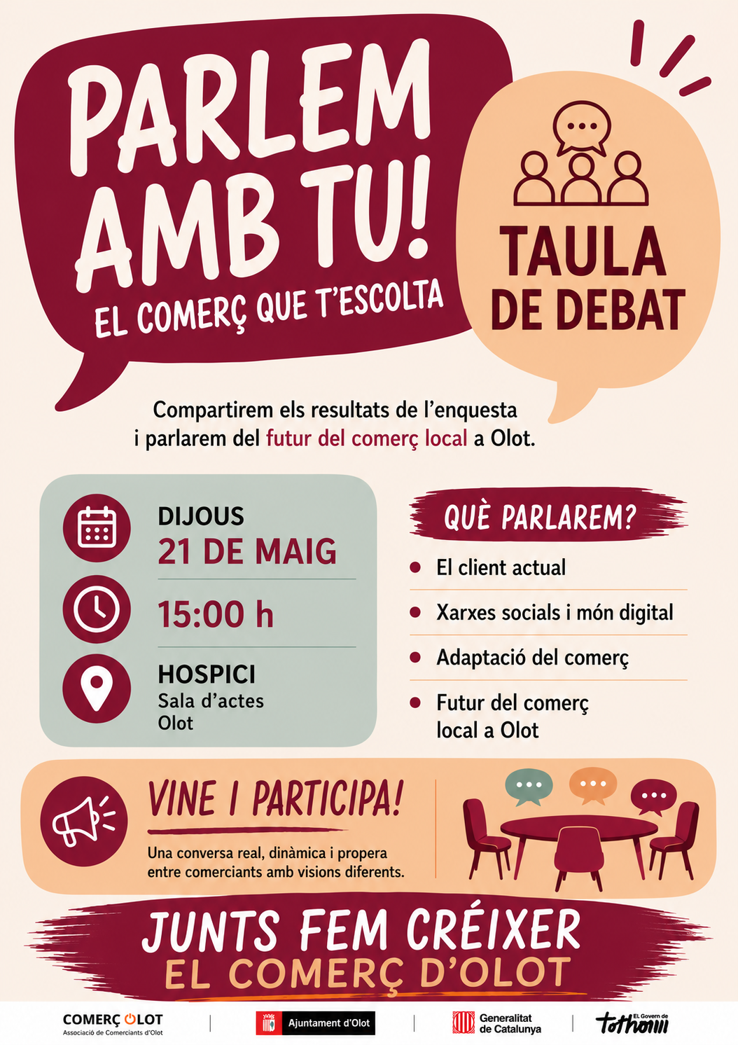 TAULA DEBAT, PARLEM AMB TU EL COMERÇ QUE T'ESCOLTA